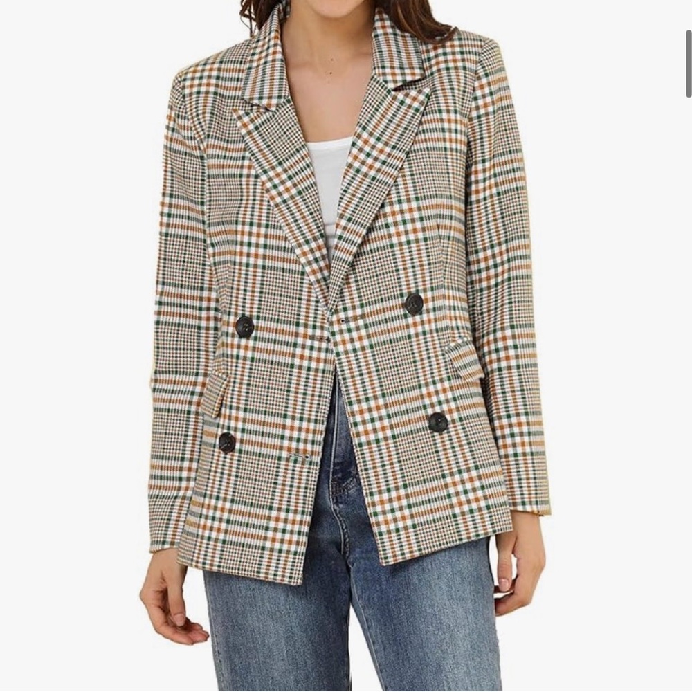 Women's Plaid Double-Breasted Blazer